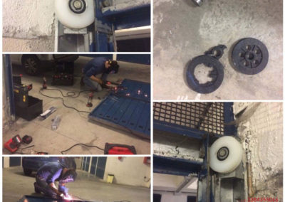 sistemazione porta garage, saldatura e cambio cuscinetti